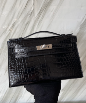 에르메스 미니 켈리백22 블랙 은장 샤이니 악어가죽